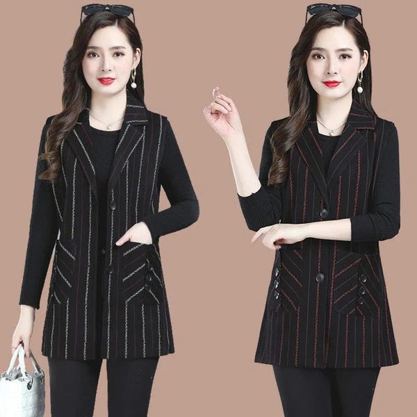 Middle-aged Women's Striped Vest Jacket Spring Autumn Coat New Carousel 2