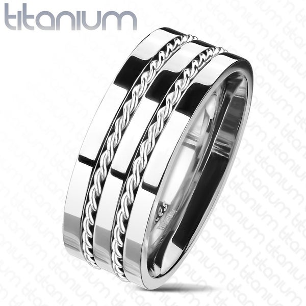 Double Line Rope Twist Inlay Band Ring Solid Titanium Carousel 1