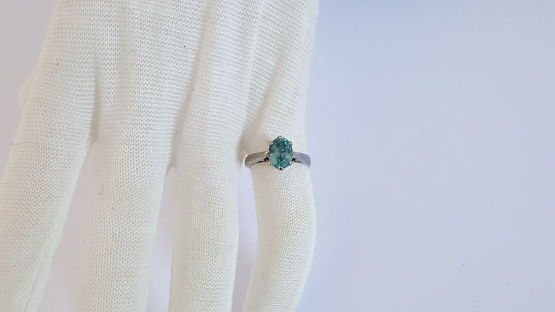 Stunning 18 CT White Gold Gold Art Deco Era 1.5 Carat Blue Zircon Solitaire Ring Carousel 8