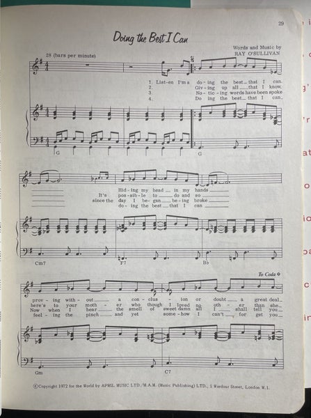 Gilbert O'Sullivan Music Sheet Carousel 4