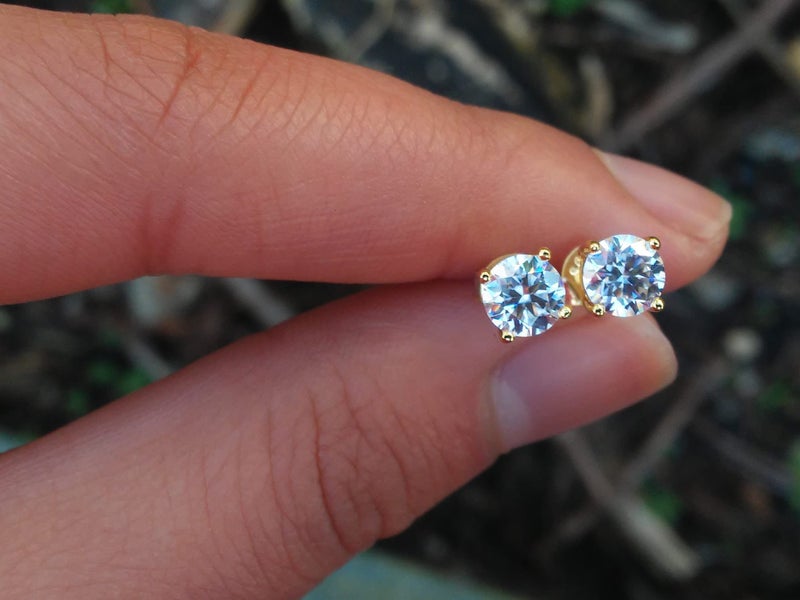 0.50 Ct Round Cut Moissanite Diamond 14K Yellow Gold Screw back Stud Earrings Carousel 2