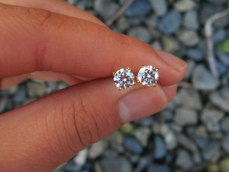 0.50 Ct Round Cut Moissanite Diamond 14K Yellow Gold Screw back Stud Earrings Carousel 1