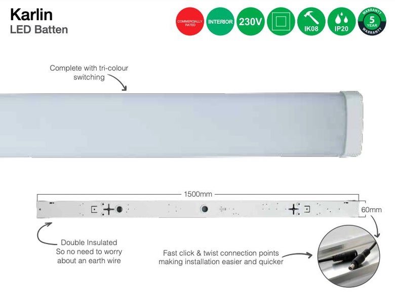 LED Batten Karlin 50w 1.5m CCT Carousel 2