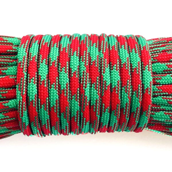 Paracord Rope 15m /50ft Green and Red Carousel 1