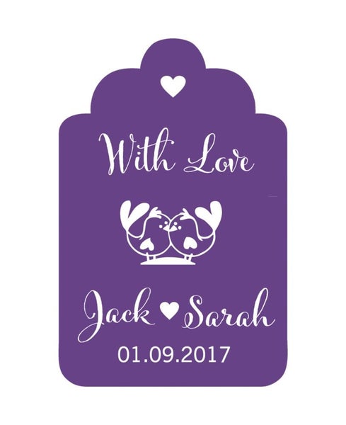 100 PCS With Love Birds Customized Wedding Gift Paper Hang Tags-Purple Carousel 1