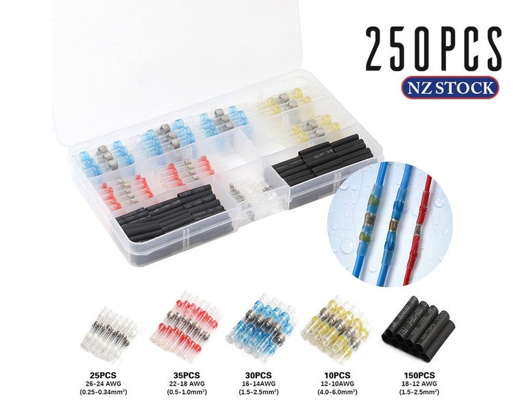 250pcs Waterproof Solder Seal Sleeve Heat Shrink Butt Wire Connectors Terminals Carousel 1