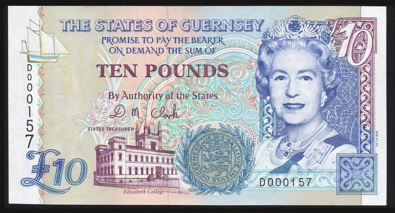 Guernsey - 10 Pounds - P57a - D000157 - Low Serial - Unc Carousel 1