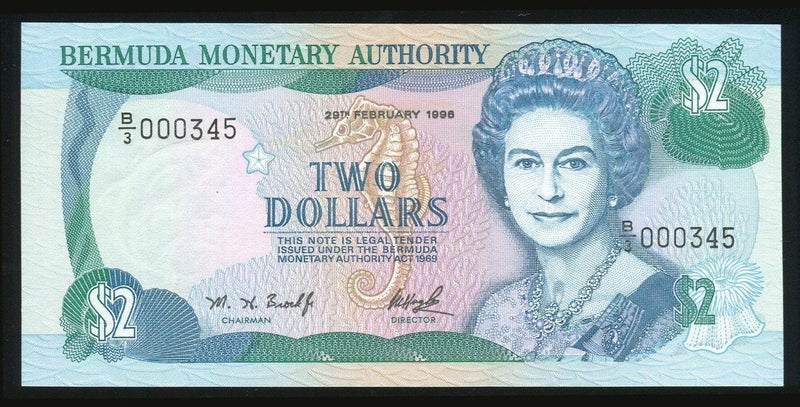 Bermuda - 2 Dollars - P40Aa - B/3 000345 - Low Serial - Unc Carousel 1