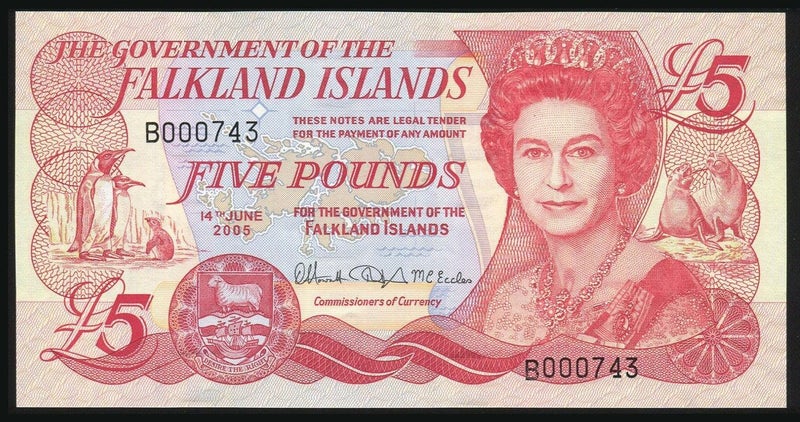 Falkland Islands - 5 Pounds - P17a - B000743 - Low Serial - Unc Carousel 1