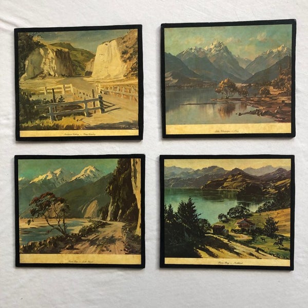 NZ Vintage Art John Speedy Print on Wood Haast Pass Southland Carousel 10