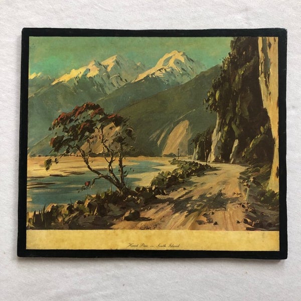 NZ Vintage Art John Speedy Print on Wood Haast Pass Southland Carousel 1