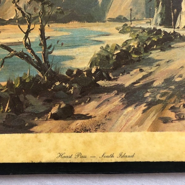 NZ Vintage Art John Speedy Print on Wood Haast Pass Southland Carousel 2
