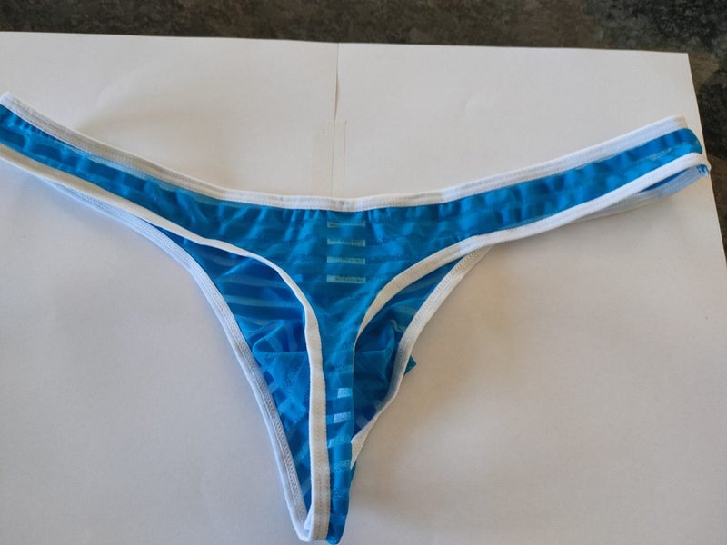 Men's Striped Partly Transparent G String Thong in up to 3 Colours Carousel 2