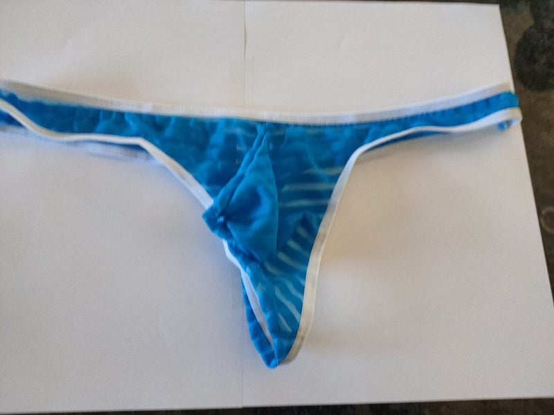 Men's Striped Partly Transparent G String Thong in up to 3 Colours Carousel 1