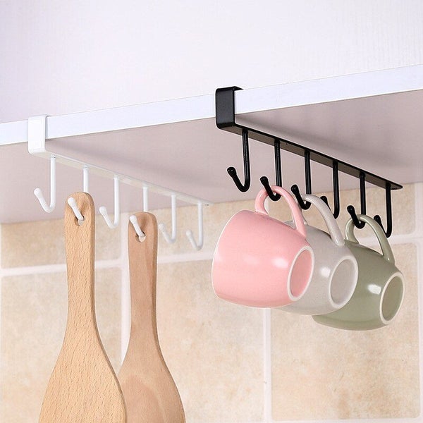 6 Hook Coffee Cup Mug Holder Black White Hooks Shelf Multifunction Carousel 2