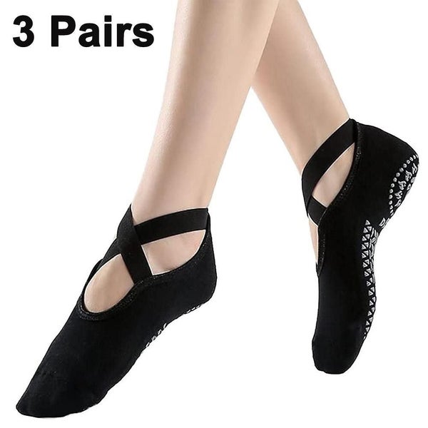 Bran 3 Pairs Yoga Socks For Women Non-slip Grips & Straps Ideal For Pilates Carousel 1