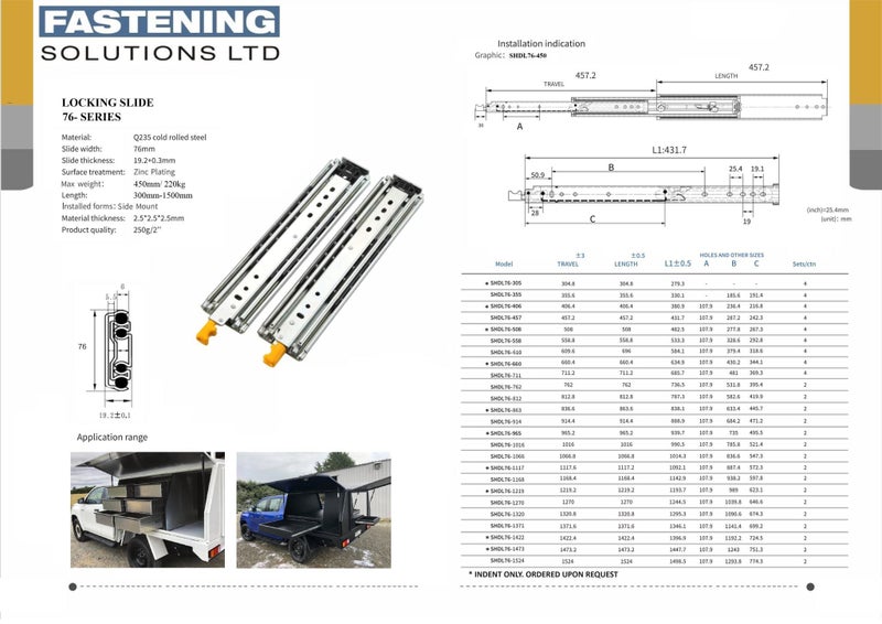 76mm Locking Heavy Duty Slide Runner Rated to 220kg Carousel 2
