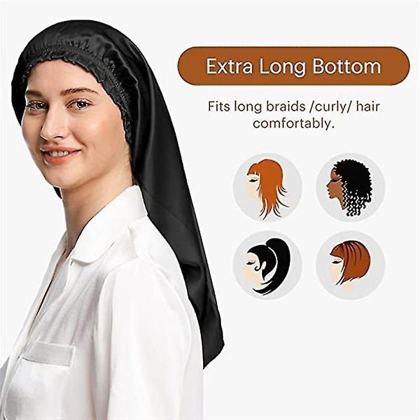 Night Cap For Long Hai long Silk Bonnet Sleep Cap black Carousel 2