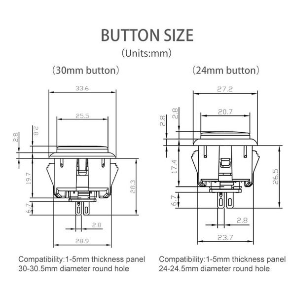 Qanba Gravity 30KS Silent Snap In Translucent Arcade Button,24mm or 30mm Carousel 19