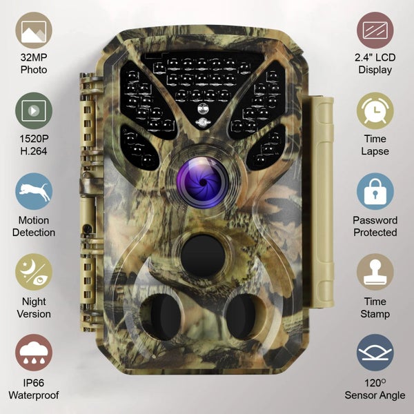 Trail Camera 32MP 1440P HD Video Low Glow Night Vision with Motion Activated Carousel 2