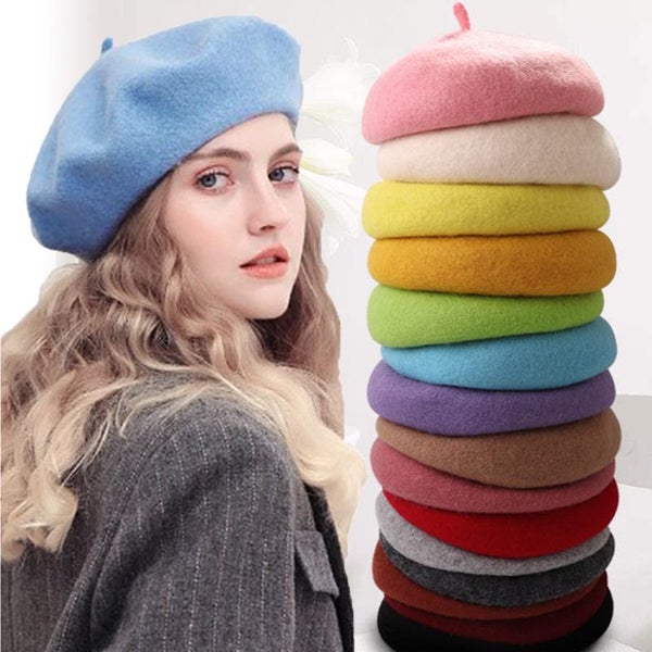 Color Berets for Women Autumn Winter Warm Bonnet Caps Vintage French Carousel 2