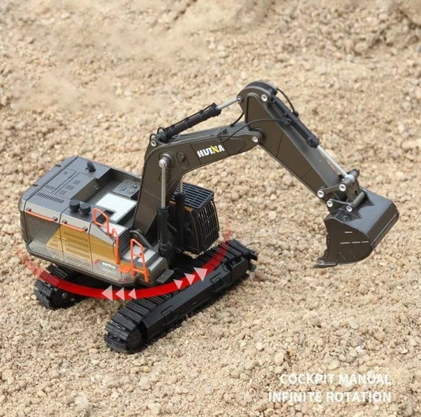 Die-cast Excavator Model Scale, 1:50, Metal, Huina 1721 YELLOW Carousel 1