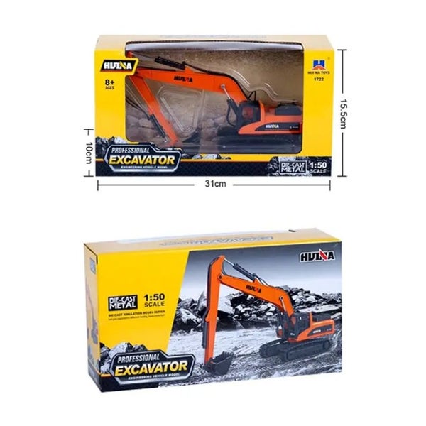 Die-cast Yellow Long Arm Digger, Scale, 1:50, Metal, Huina 1722 Carousel 20