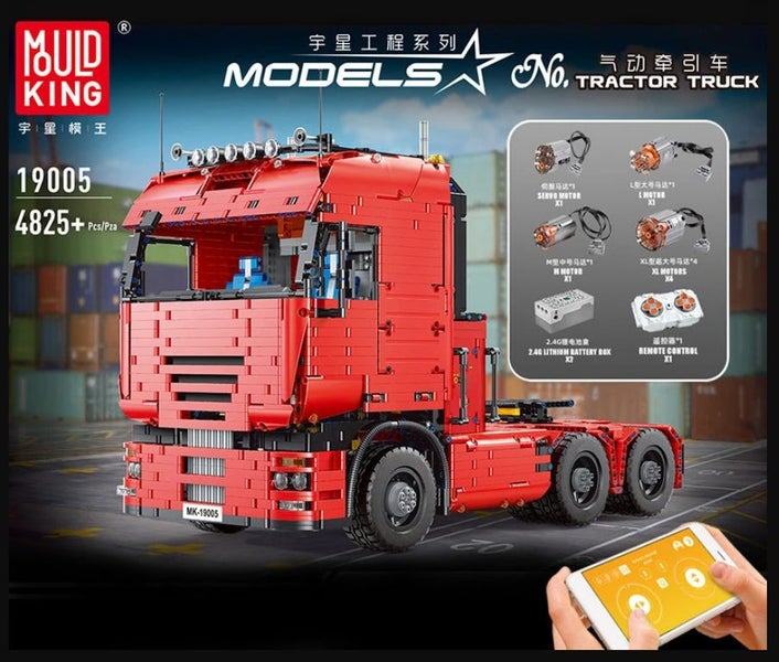 Big Red Pneumatic Tractor Truck - 4825 pieces - MouldKing: Technical Carousel 2