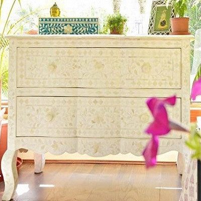 Bone Inlay Provincial 2 Drawer Chest in White Carousel 1