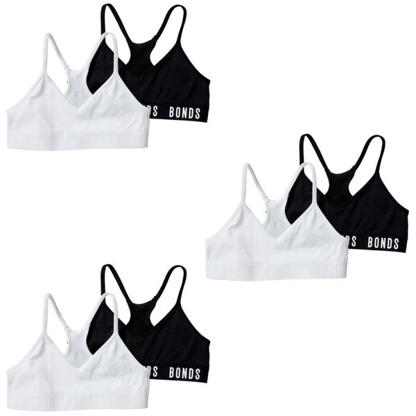 6x Bonds Sports Seamless Racer Back Crop Top Girls Black White Bras UXNK2A Bulk Carousel 1