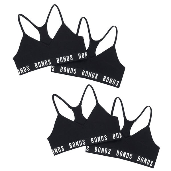4x Bonds Sports Seamless Racer Back Crop Top Girl Black Training Bra UXNK2A Bulk Carousel 1