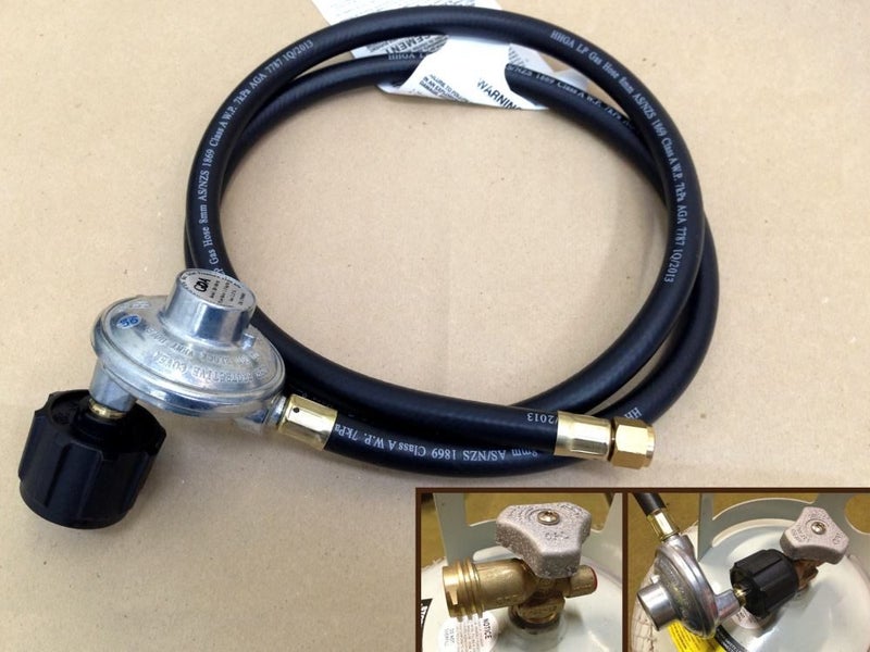 LPG QCC Gas Regulator with 1.5m Stainless Steel Braided Hose 1/4" Swivel Nut Carousel 6