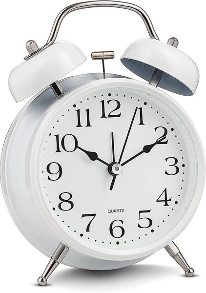 Analog Alarm Clock Extra Loud Twin Bells Retro White Silent Carousel 1
