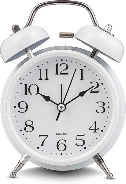 Analog Alarm Clock Extra Loud Twin Bells Retro White Silent Carousel 3