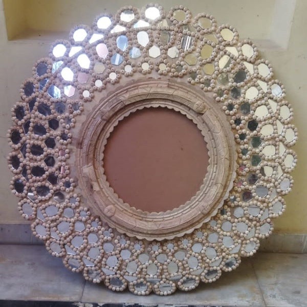 Peacock Mirror in White Wash Carousel 1