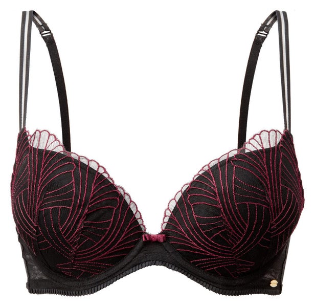 Gossard Illusion 18401 Underwired Padded Plunge Bra Black/Red CS Carousel 6