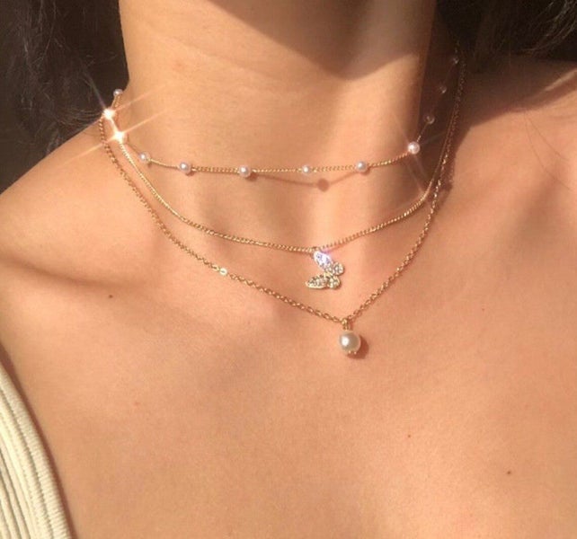 3 layer 2/pearl and butterfly necklace Carousel 1