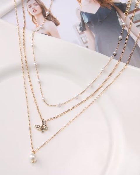 3 layer 2/pearl and butterfly necklace Carousel 2