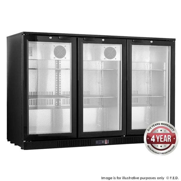330L Commercial Bar Fridge - 3 Glass Door - Drinks Display Refrigerator Carousel 1