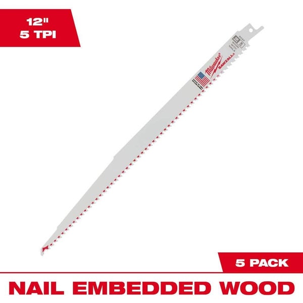 Milwaukee 48005037 5PCS 12 Inch Wood Cutting SAWZALL Reciprocating Saw Blades Carousel 2