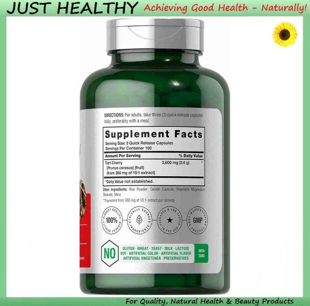 TART CHERRY - 3,600 mg - 300 CAPS! PIPING ROCK Carousel 2
