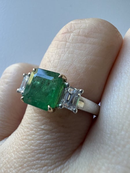 Platinum and 18K Gold 2.50ctw Emerald and Diamond 3 Stone Engagement Ring Carousel 1