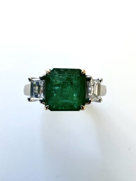 Platinum and 18K Gold 2.50ctw Emerald and Diamond 3 Stone Engagement Ring Carousel 10