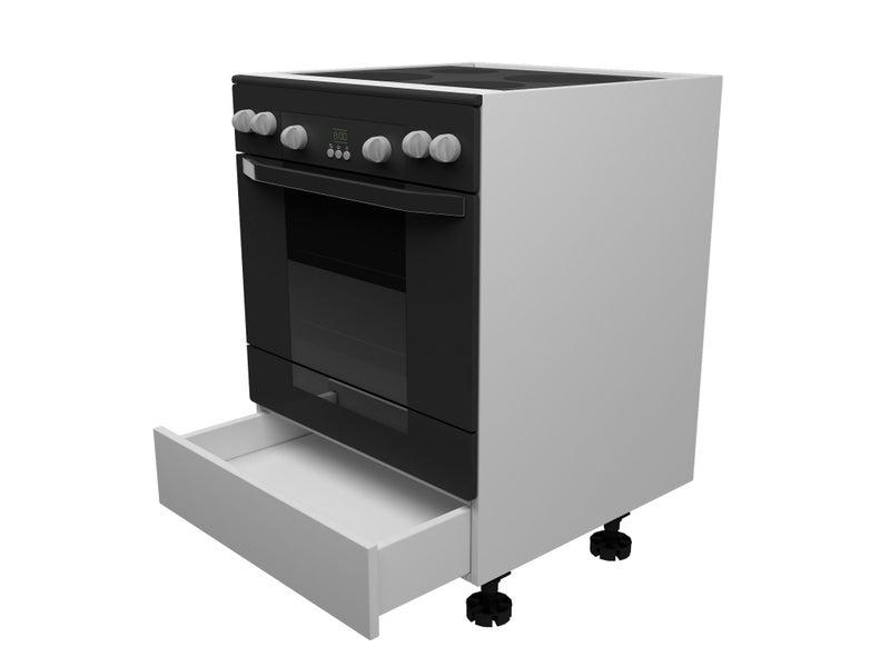 600mm Flat Pack Oven Base Cabinet – Acrylic Laseredge Panels Push-to-Open Drawer Carousel 1
