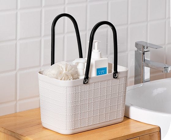 Linen patterns white Shopping basket with handl... Carousel 2