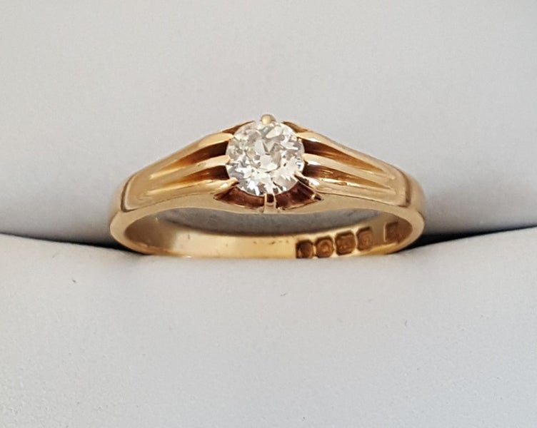 18ct Gold Edwardian 0.50 CT Old European Cut High Clarity Diamond Solitaire Ring Carousel 1