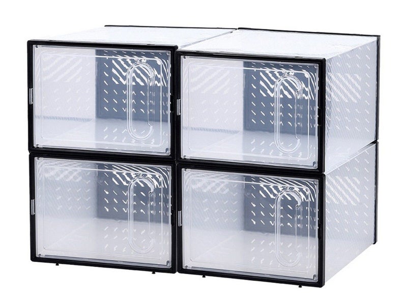 4Pcs Stackable Clear Shoe Boxes with Magnetic Door Sneaker Storage Box - Black Carousel 2