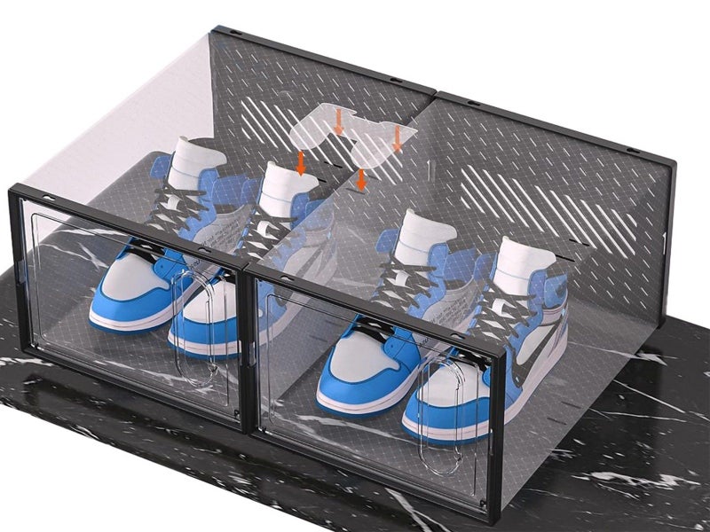 8Pcs Stackable Clear Shoe Boxes with Magnetic Door Sneaker Storage Box - Black Carousel 1