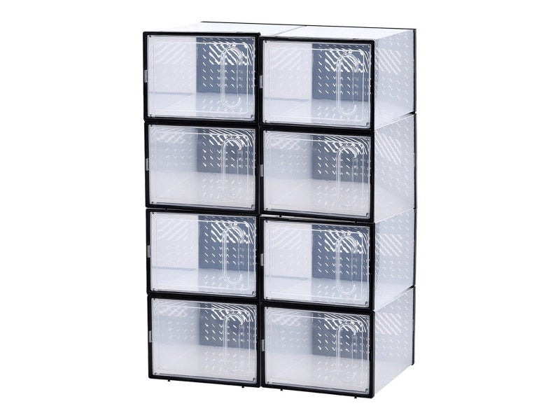 8Pcs Stackable Clear Shoe Boxes with Magnetic Door Sneaker Storage Box - Black Carousel 2
