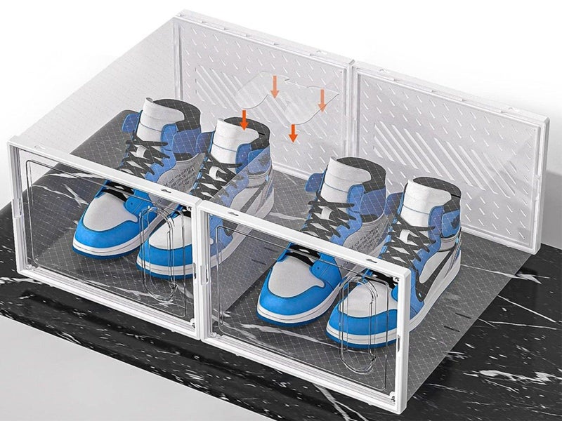 8Pcs Stackable Clear Shoe Boxes with Magnetic Door Sneaker Storage Box - White Carousel 1